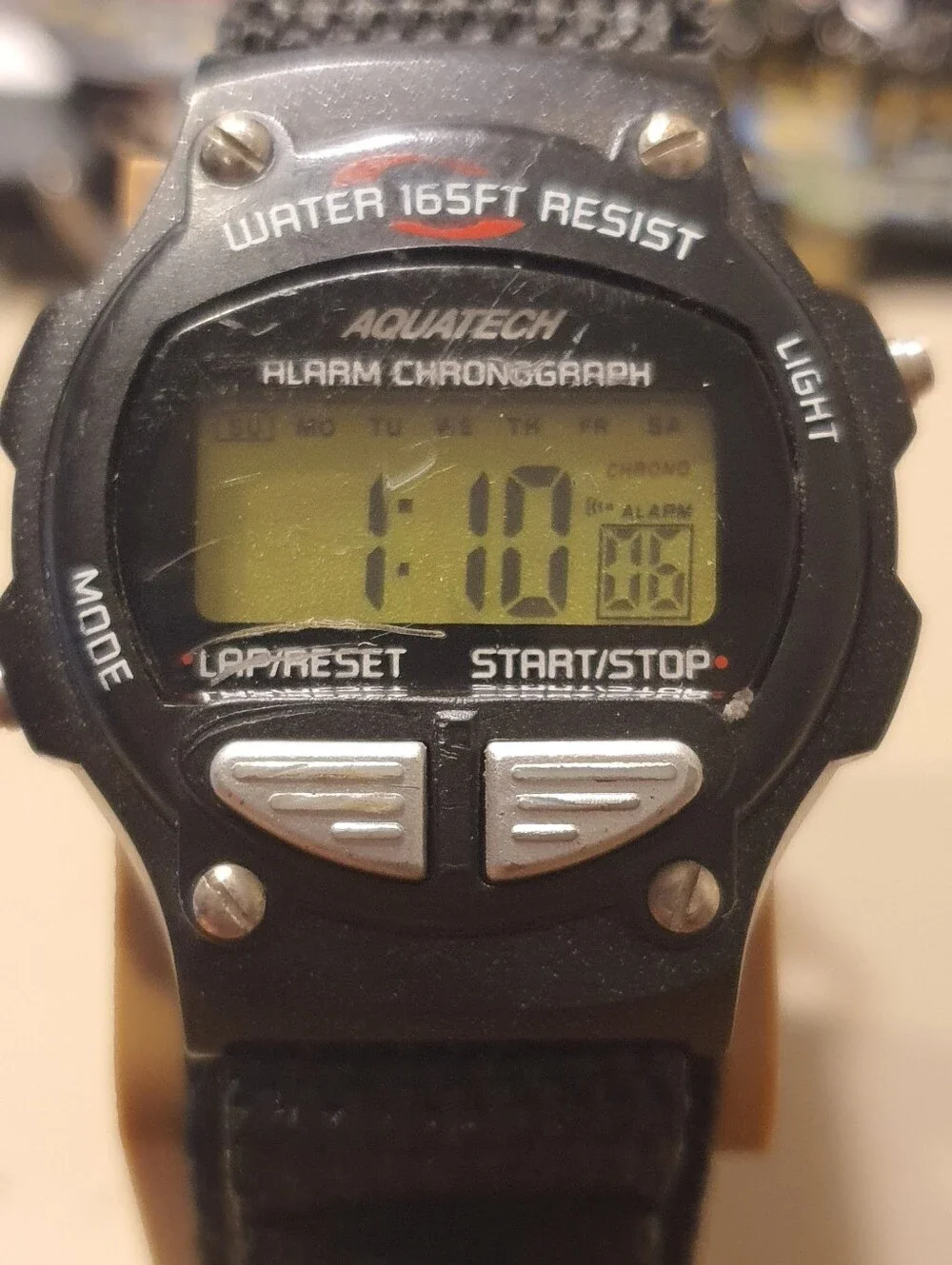 10/$20 Aquatech Black Nylon Digital Alarm Chrono Men's Watch
